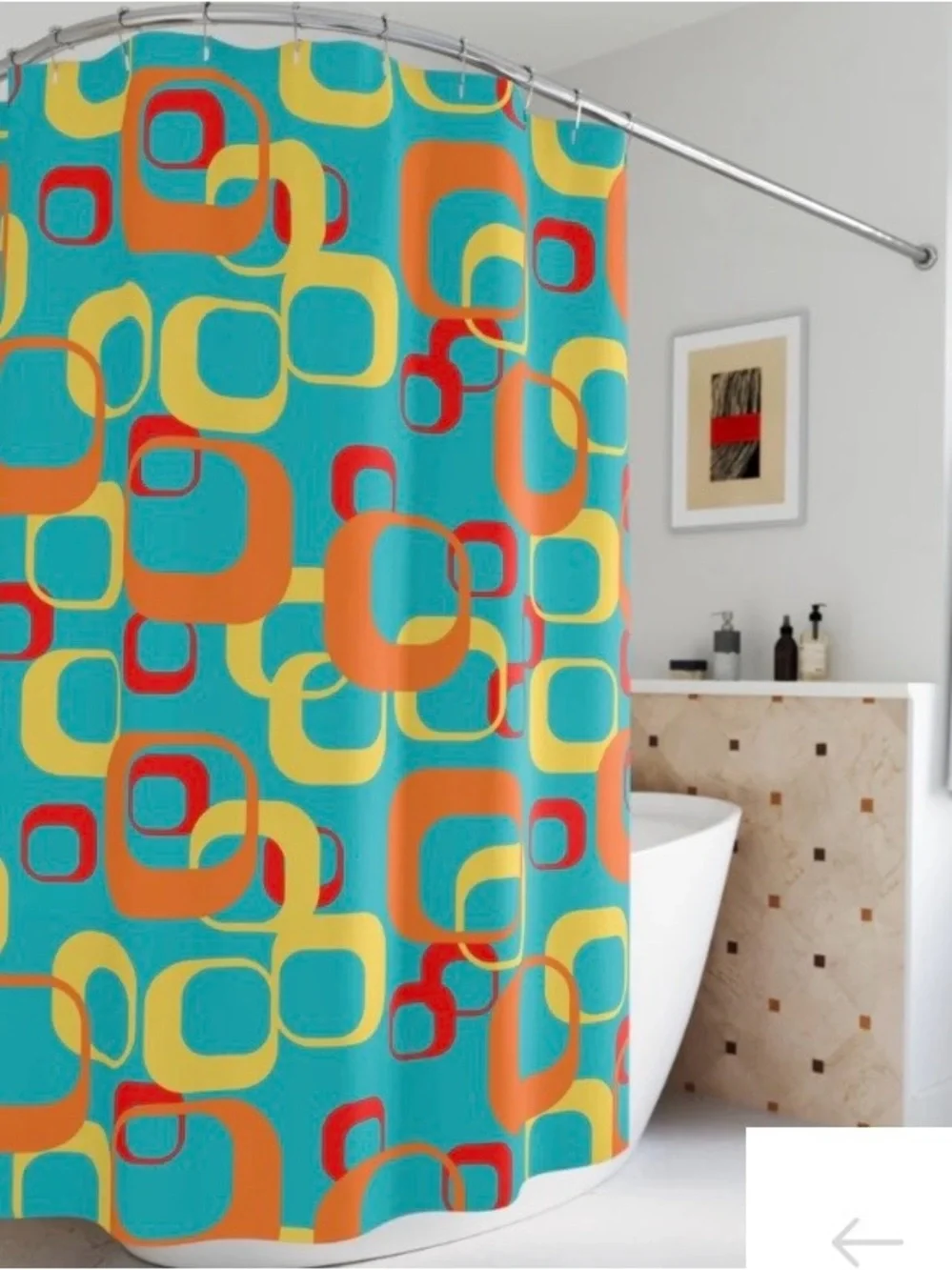 Retro Geometric Shower Curtain — Teal, Orange & Yellow
